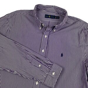 Ralph Lauren EUC Button Down Shirt Men's 18/46 Purple White Striped Long Sleeve